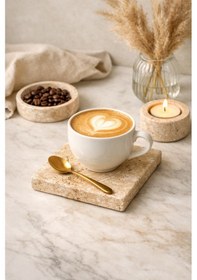 Resim Doğal Traverten Mermer Bardak Altlığı 6 Lı Set El Yapımı Premium Kahve & Çay Altlığı Diğer 