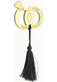 Resim 10 Adet Hediyelik Aynalı Pleksi Mıknatıslı Dolap Süsü Yüzük Desen Söz Nişah Altın 