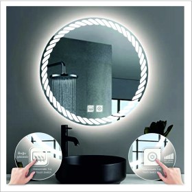 Resim Dnr-MirrorDnr-Mirror 70 cm Beyaz Ledli Tasarım Kumlamalı Dokunmatik Tuşlu Buğu Önleyicili Banyo Aynası Makyaj Aynası 