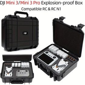 Resim DJI Mini 3/Mini 3 Pro Patlama Geçirmez Kutu, Taşınabilir Su Geçirmez Sert Kabuk Kılıfı, RC & RC N1 için Büyük Kapasiteli Aksesuar Kutusu, PP Malzeme, Siyah & Beyaz, Asma saç tokası ve Depolama Bölümleri ile 