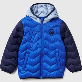 Resim Benetton Bebek Mavi Kapüşonlu Mevsimlik Mont - Logo Detaylı - 18-24 Ay 