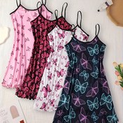 Resim 4 Parça Kadın Seksi Halter Gecelik Takımı - Rahat Polyester ve Spandex Karışımı, Çizgi Baskı, Makinede Yıkanabilir 