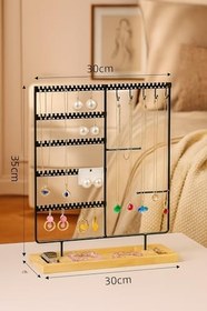 Resim Takı Organizeri, Takı Standı Metal Stand ve Ahşap Taban, 35x30x9.5 cm, Küpe Kolye Yüzük Düzenleyici, Siyah 