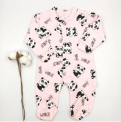 Resim bebekstar Bebek Star Panda Desenli Patikli Pembe Bebek Tulumu %100 Cotton 