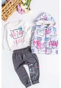 Resim Babymod Kız Bebek Takım Kedi Desenli Kız Bebek Şişme Yelekli Takım 