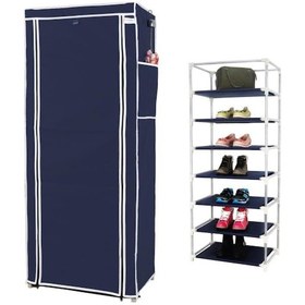 Resim Prado 7 Raflı Çelik Profilli Bez Dolap, Bez Ayakkabılık Lacivert 