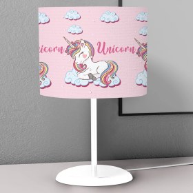 Resim instababyrooms Gökkuşağı Unicorn Pembe Desenli Çocuk Odası Dijital Baskılı Çocuk Odası Masaüstü Abajur Avize 
