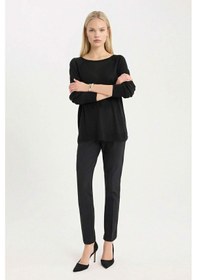 Resim DeFacto Regular Fit Bisiklet Yaka Basic Düz Siyah Triko Kazak D6281AX25SPBK27 Siyah 