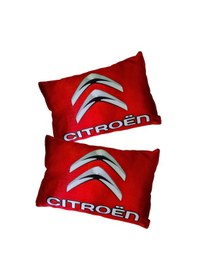 Resim Citroen Nakışlı 5 Parça Araç Oto Halı Paspas Citroen Dijital Baskılı Kırmızı Oto Boyun Yastığı 
