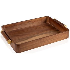 Resim The Mia Natura Akasya Metal Kulplu Tepsi Gold 47x30x6 Cm Kahverengi 