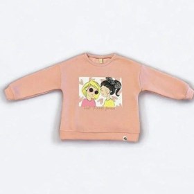 Resim Kız Çocuk Kalın Kız Baskılı İçi Şardonlu Sweatshirt-14345 Pudra 