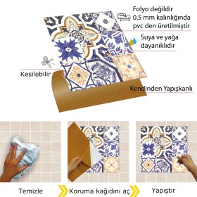 Resim Tink Kendinden Yapışkanlı Karma Mavi Çini Desenli Pvc Karo 30X30 cm (11 Adet) 1m2 