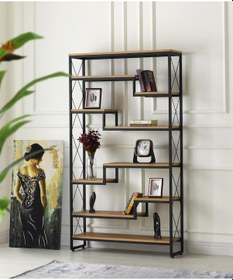 Resim Sivasgözde Labirent Dekoratif Metal Ahşap Kitaplık 100X30X183 