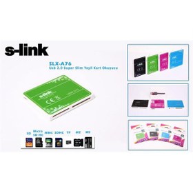 Resim S-link SLX-A76 Usb 2.0 İnce Tasarım Yeşil Kart Okuyucu 