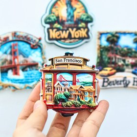 Resim 1 Adet İkonik Amerikan Yer İşaretleri Buzdolabı Mıknatısı - San Francisco Tramvayı, New York Özgürlük Heykeli & Golden Gate Köprüsü Tasarımları - Renkli Mutfak Dekoru, Yaratıcı Ev Aksesuarı 
