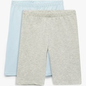 Resim Koton Pamuk Karışımlı Beli Lastikli 2'li Kapri Tayt Seti Gri Melanj 5skg10296ak Gri Melanj 