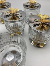 Resim 6'lı Ayaklı Elysia Cam Magnolia Kasesi, Kelebek Kapaklı Dondurmalık, Şekerlik, Çerezlik Gümüş 