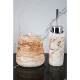 Resim 4 Parça Mermer Desenli Beton Banyo Wc Seti Tuvalet Fırçası Çöp Kovası 4 Litre 