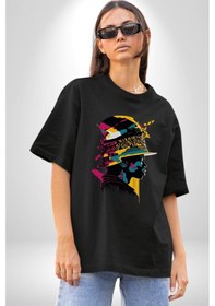 Resim Canlı Afrobeat Füzyon Renkli Siluet Pamuklu Bisiklet Yaka Unisex Oversize Boyfriend Dijital Baskılı Siyah T-shirt Siyah 