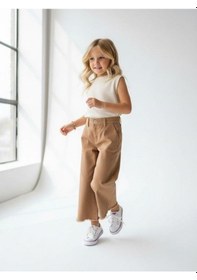 Resim Zekids Kız Çocuk Pamuklu Paçaları Püsküllü Pantolon-16677 Camel 