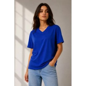 Resim Marsilyan V Yaka Basic Tişört Kısa Kol Yazlık Regular Fit T-Shirt - Saks Mavisi 