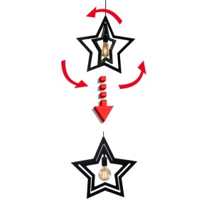 Resim Mediterian Modern çift fonksiyonlu yıldız avize, çocuk ve genç odası için, ahşap detaylı, siyah, 60x42 