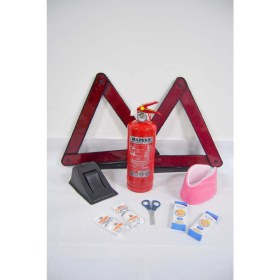 Resim KKDAVM Üçgen Trafik ve Ilkyardım Seti Mapeks Yangın Tüpü Takoz Reflektör Boyunluk Ekonomik Set 