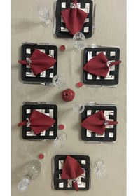 Resim Keten Görünümlü Begonvil Masa Örtüsü Kapuçino 27 Parça Set 