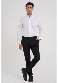 Resim G 565 Slim Fit Dik Yaka Pamuk Saten Uzun Kol Klasik Beyaz Gömlek Beyaz 
