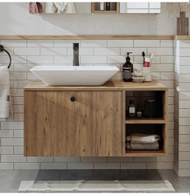 Resim Lotus Ayaksız Lavabolu Mdf 95 Cm Çekmeceli Banyo Dolabı Atlantik Atlantik Çam 