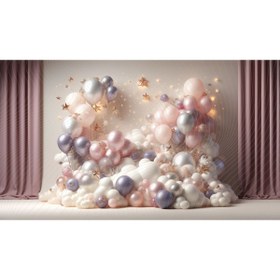 Resim Venspor Pastel ve Metalik Balonlarla Süslenmiş Yıldız Temalı Arkaplan, 200x150cm, Fon, Duvar Örtüsü 