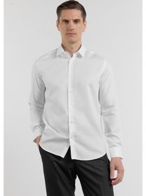 Resim İmza Beyaz Uzun Kol Sert Yaka Kendinden Desenli Pamuk Slim Fit Gömlek 1004255202 2XL 
