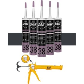 Resim Selsil Silikonize Mastik 500 Gr Antrasit Gri 5 Adet ,alüminyum Tabanca Antrasit - Gri 