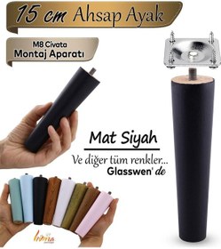 Resim Ahşap Ayak 15 Cm Siyah M8 Civatalı Bağlantı Aparatlı Dolap Mobilya Koltuk Kanepe Destek Ayağı Ayakları Siyah 