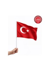 Resim Sopalı Türk Bayrağı 20x30 Cm 50 Adet 1.kalite Alpaka Kumaş 