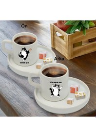 Resim Bir Mola Kahve Molası Ver Tasarımlı Türk Kahve Fincanı Ve Altı Beyaz 
