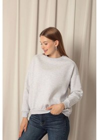 Resim Üç İplik Sıfır Yaka Çimalı Kadın Gri Sweat Çok Renkli 