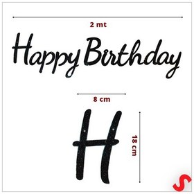 Resim Happy Birthday Simli Folyo Karton Banner, 2 Mt - Siyah 0 - 99 