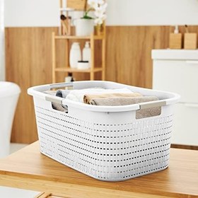 Resim Rotho Country çamaşır sepeti 40 l, plastik (PP) BPA içermez, mistletoe beyaz, 40 l (58,0 x 38,9 x 25,1 cm) 