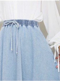 Resim Vellichor Beli Lastikli İpli Kot Kloş Etek Mavi Çok Renkli 