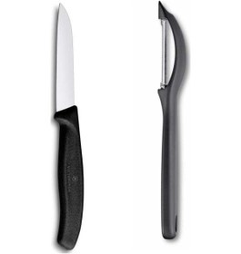 Resim Victorinox Yan Soyacak-8 CM Düz Bıçak 2 Li Set Siyah 