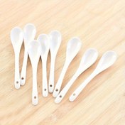 Resim 8'li Set Seramik Çorba Kaşığı, Uzun Saplı Baharat ve Tatlı Kaşıkları, Ev Tipi Küçük Karıştırma Kaşık 