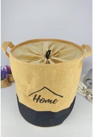 Resim Digithome Hasır Büzgülü Kirli Çamaşır Sepeti Yuvarlak Siyah - CLY-J1014 C1-1-121 