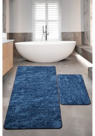 Resim Nova Lacivert 80x150 + 50x80 Cm Büyük Ebat 2'li Banyo Halısı Paspas Seti Yıkanabilir Klozet Takımı Lacivert 