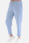 Resim CEDY DENIM Kadın Yazlık Büyük Beden Sentetik Keten Yüksek Bel Lastikli Dar Paça Mom Pantolon C611 