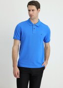 Resim Çivit Mavisi Polo Yaka Slim Fit Dar Kesim Nakışlı Pamuk Tişört Kigili