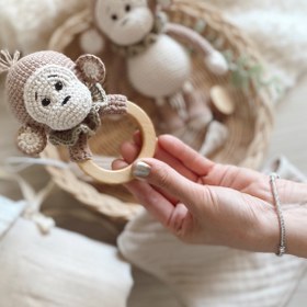 Resim Amigurumi Sevimli Maymuş Deluxe Bebek Seti - Battaniye 