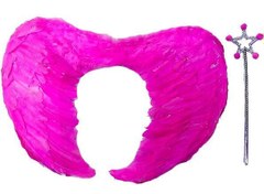 Resim Gerçek Tüylü Katlanabilir Çocuk Pembe Melek Kanadı ve Asa Seti 40x55 cm 