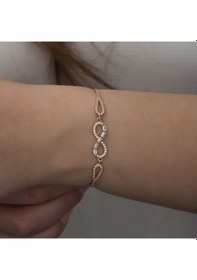 Resim 925 Ayar Gümüş Rose Baget Taşlı Sonsuzluk Bileklik 