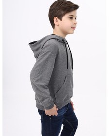 Resim Toontoy Kids Toontoy Erkek Çocuk Relax Fit Kapüşonlu Cepli Hafif Düşük Omuz Baskılı Sweatshirt - 2 İplik Antrasit Melanj 